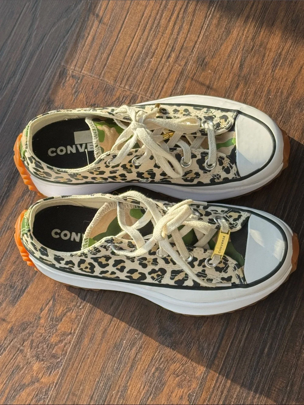 Converse Women's Leopard Print Low Top Sneakers with Green Camo Accents